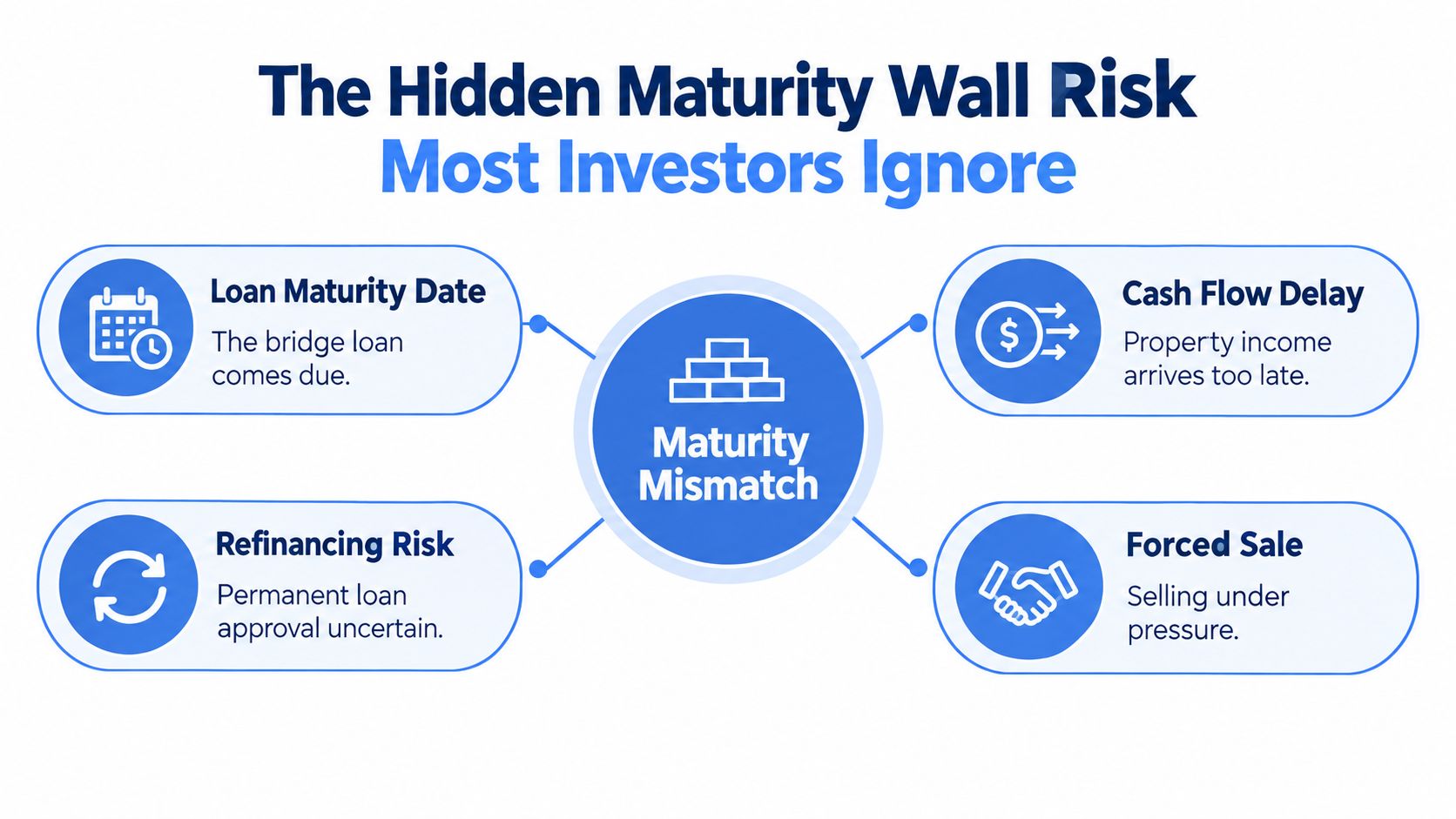 A diagram explaining the maturity mismatch risk and potential consequences for investors using bridge loans.